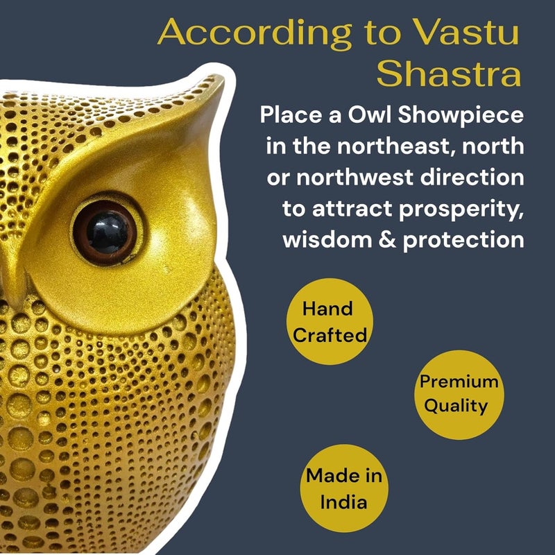 RIANZ® Golden Resin Owl Showpiece - Handcrafted Decorative Figurine for Home & Office - Image 2